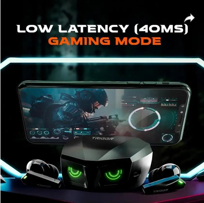 TRIGGR Kraken X1 with Battery Display, 40ms Latency, Quad Mic ENC, 40 Hr, v5.3 Bluetooth Headset (Black, True Wireless)