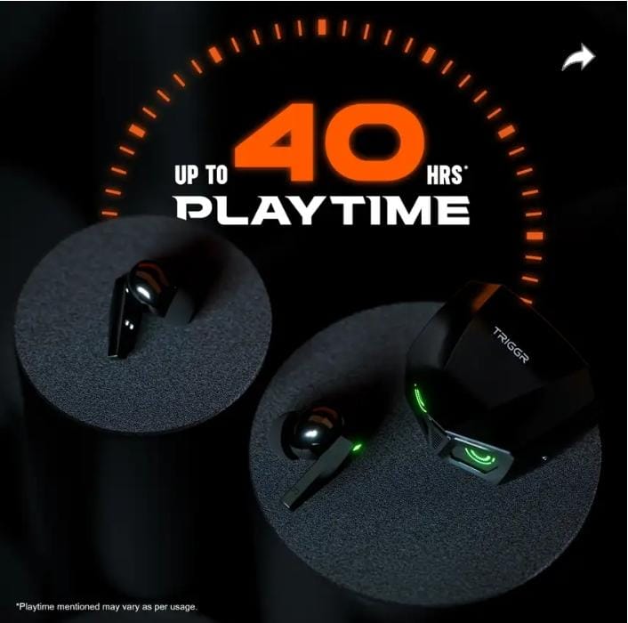 TRIGGR Kraken X1 with Battery Display, 40ms Latency, Quad Mic ENC, 40 Hr, v5.3 Bluetooth Headset (Black, True Wireless)