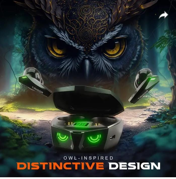 TRIGGR Kraken X1 with Battery Display, 40ms Latency, Quad Mic ENC, 40 Hr, v5.3 Bluetooth Headset (Black, True Wireless)